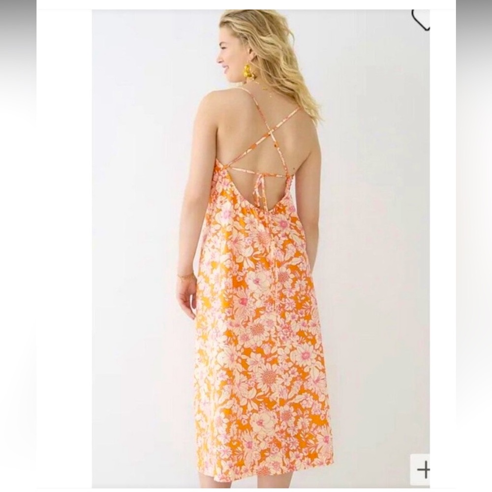 J. Crew Orange Floral Dress - 100% cotton, adjustable straps, midi length